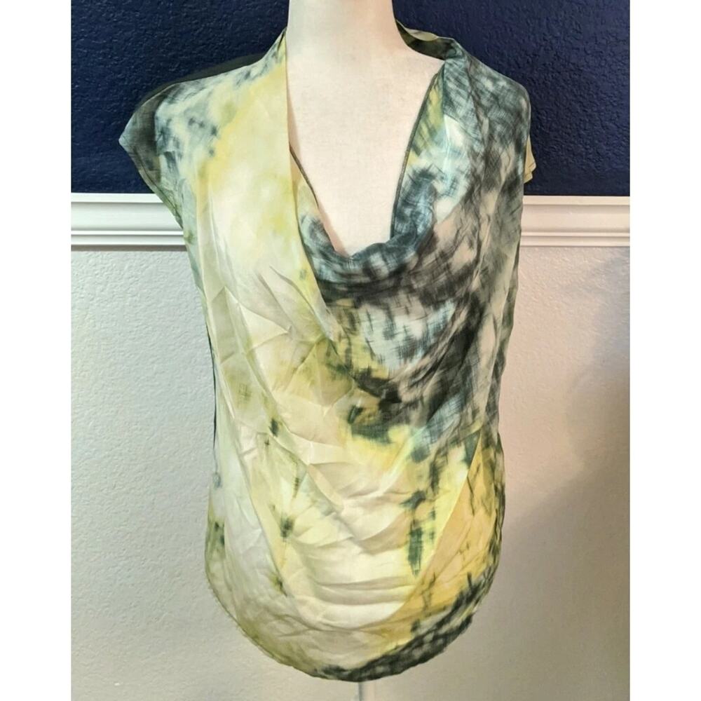 Deletta Anthropologie Cowl Drape Neck Sleeveless Blouse 100% Silk Green Sz Small